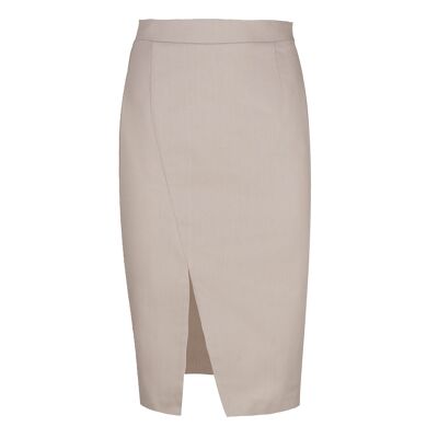 Beige Denim Style Pencil Skirt