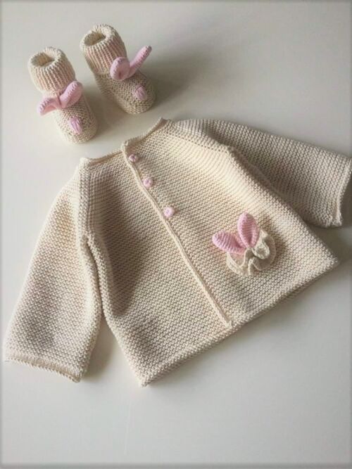 Organic Cotton  Natural Gift Baby Set, Cardigan and Booties