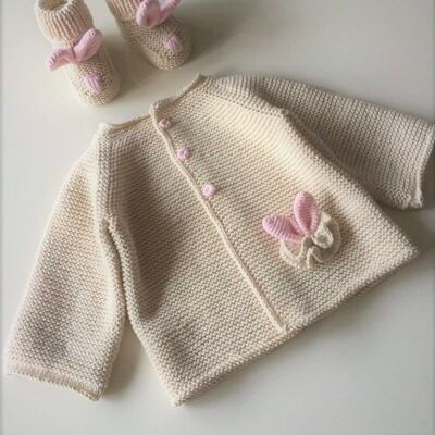 Organic Cotton  Natural Gift Baby Set, Cardigan and Booties