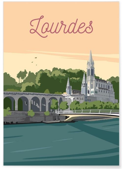 Affiche illustration de la ville de Lourdes