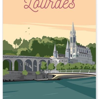 Affiche illustration de la ville de Lourdes