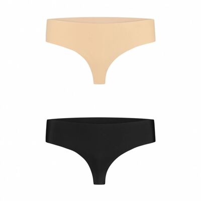 Invisible Thong (2-Pack: 1 Beige/1 Black) Beige & Black