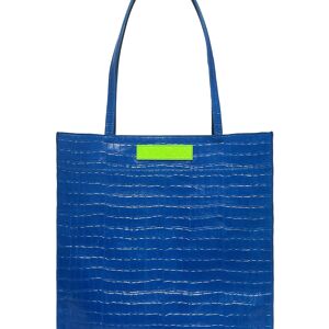 Grand sac à bandoulière de voyage pour ordinateur portable surdimensionné en cuir gaufré croco bleu