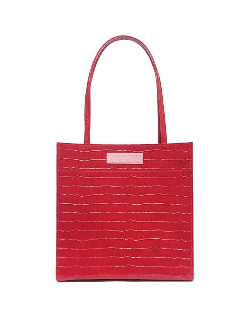 Medium Croc Embossed Leather Shoulder Travel Work Tote Crossbody Bag Red