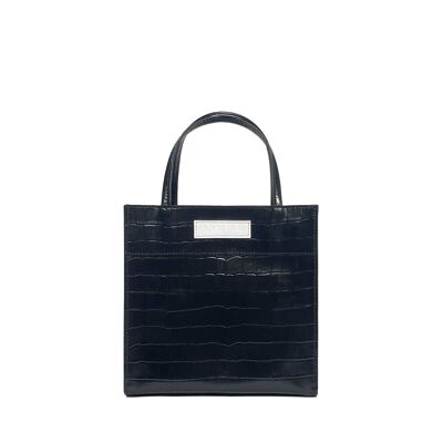 Bolso bandolera de noche pequeño de piel grabada en relieve de cocodrilo Negro