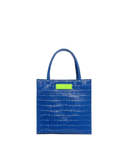 Small Croc Embossed Leather Crossbody Evening Tote Purse Bag Blue