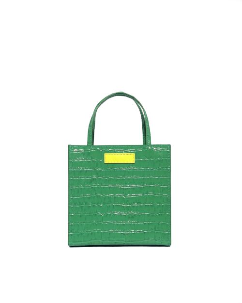 Small Croc Embossed Leather Crossbody Evening Tote Purse Bag Green