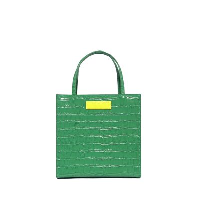 Petit sac à main fourre-tout en cuir gaufré croco vert