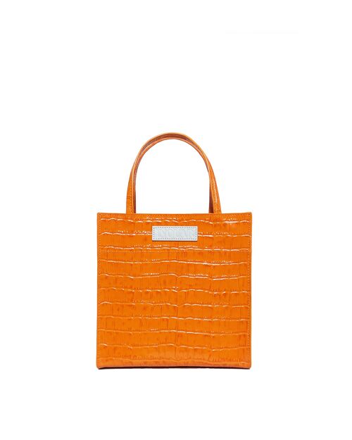 Small Croc Embossed Leather Crossbody Evening Tote Purse Bag Orange