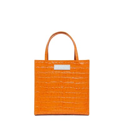 Bolso bandolera de noche pequeño de piel grabada en relieve de cocodrilo Naranja