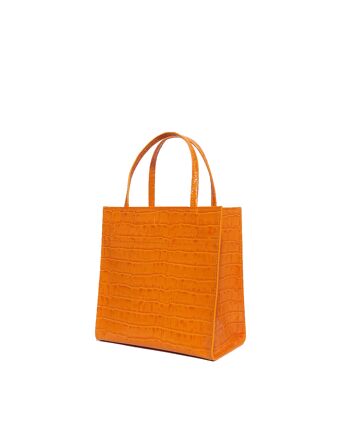 Petit sac à main fourre-tout en cuir gaufré croco orange 3