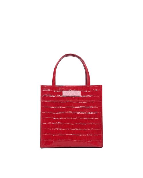 Small Croc Embossed Leather Crossbody Evening Tote Purse Bag Red