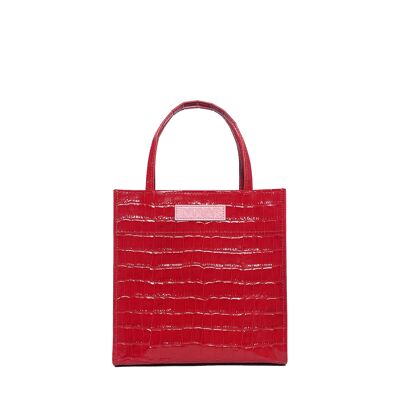 Small Croc Embossed Leather Crossbody Evening Tote Purse Bag Red