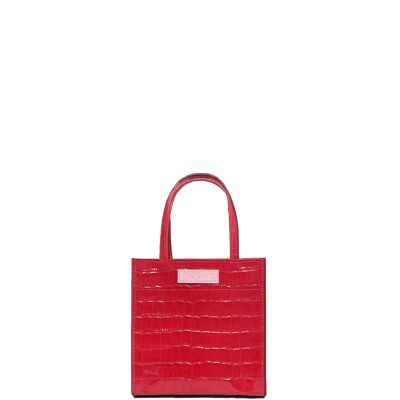 Mini Croc Embossed Leather Crossbody Evening Tote Purse Bag Rouge