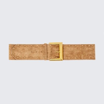 Suede square buckle waist and hip belt in beige
