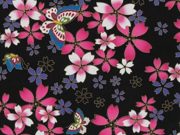 PO331 Papillons floraux japonais métallisés 100 % coton, 58"/147 cm de large. Boulon de 10 m 3