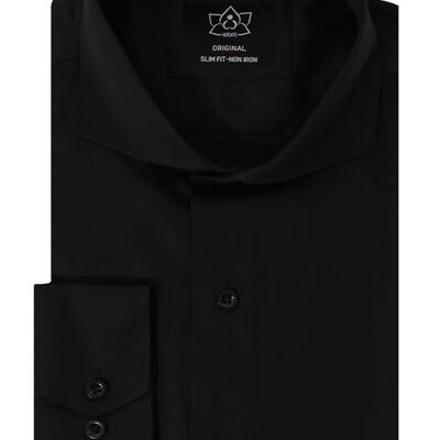 Vercate - NON iron Shirt - Black - Slim Fit - Bamboo Cotton Satin - Long Sleeve - Men's