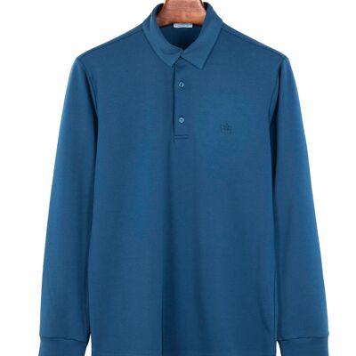 Vercate - Men's Polo Long Sleeve - Iron-Free Polo Shirt - Royal Blue - Blue - Regular Fit - Premium Cotton