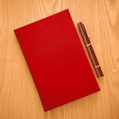 Precioso cuaderno A5 - Soy poeta - 192 páginas a rayas - Polipiel roja - Encuadernación elástica cosida, marcapáginas