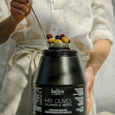 BULK - Mischung aus Kalamata- und Chalkidiki-Oliven in Olivenöl 2kg