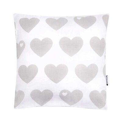 Housse de coussin réversible coeur gris / pois 80x80