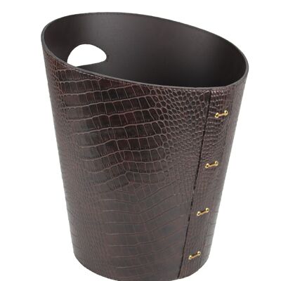 Round waste paper basket, crocodile look, dark brown