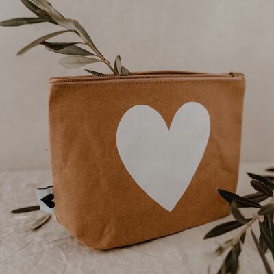 Cosmetic bag brown heart (PU = 6 pieces)