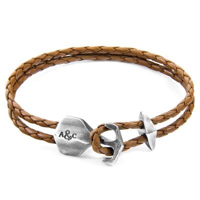 Light Brown Delta Anchor Silver and Braided Leather Bracelet