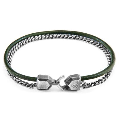 Racing Green Crossjack Mast Silver and Round Leather Bracelet