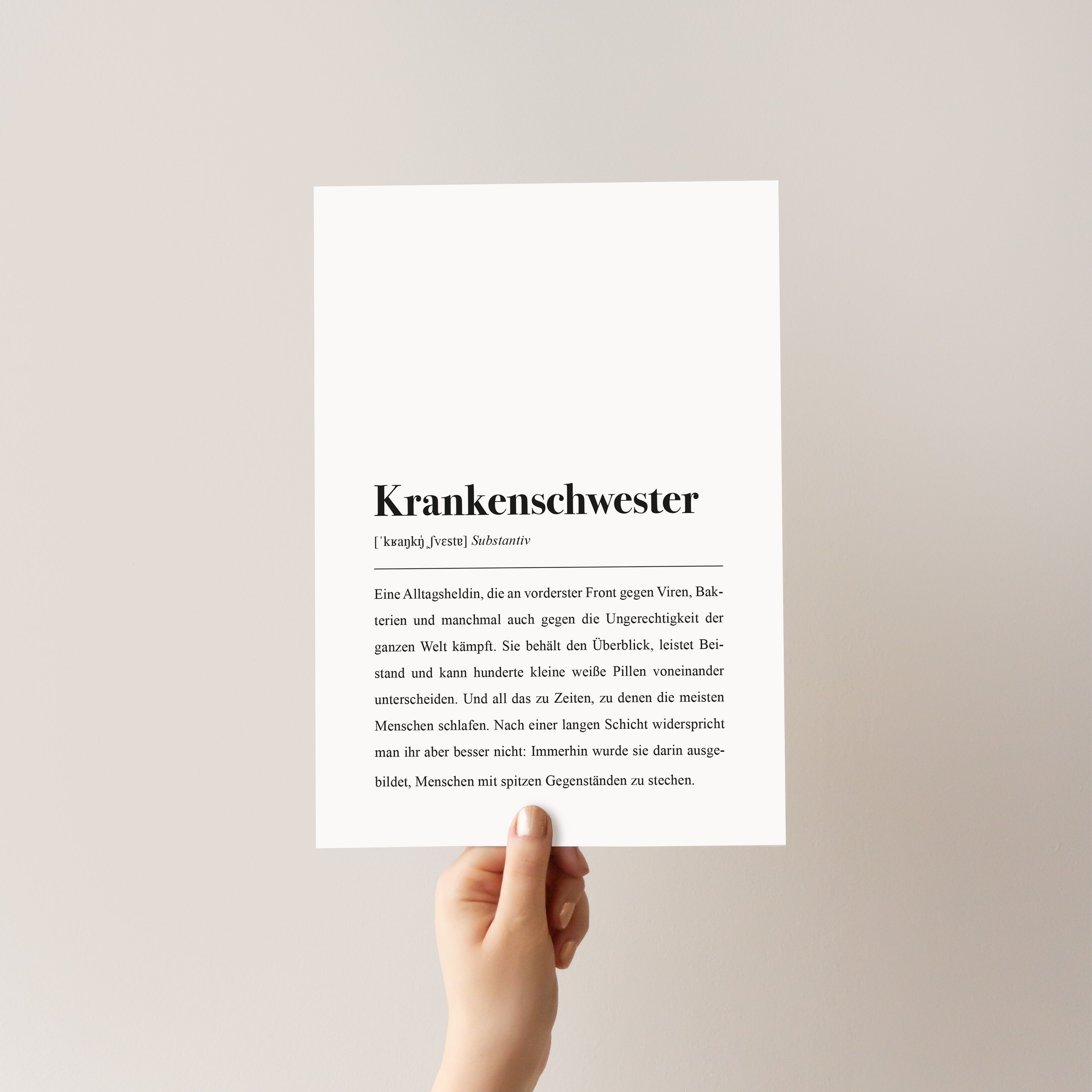 Krankenschwester Definition: DIN A4 Poster