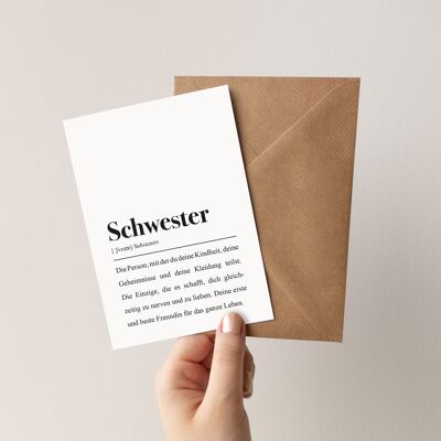 Sister definition: greeting card with envelope