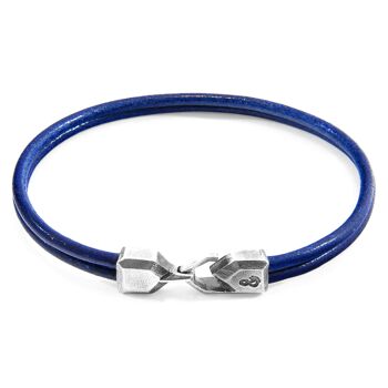 Bracelet Argent Cromer Bleu Azur et Cuir Rond 1