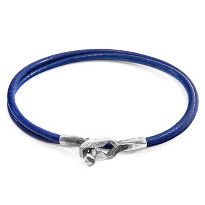 Bracelet en argent Tenby bleu azur et cuir rond