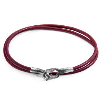 Bracelet Argent Tenby Bordeaux Rouge et Cuir Rond 1