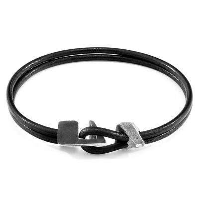 Raven Black Brixham pulsera de plata y cuero redondo