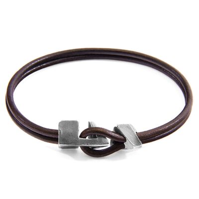 Pulsera Mocha Brown Brixham Silver y cuero redondo