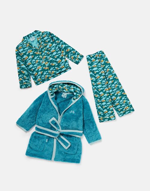 Busy Bees Boys Dressing Gown and Button Up Pyjamas Luxury Gift Set