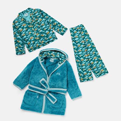 Busy Bees Boys Dressing Gown and Button Up Pyjamas Luxury Gift Set