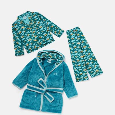 Busy Bees Boys Bademantel und Button Up Pyjamas Luxus Geschenkset