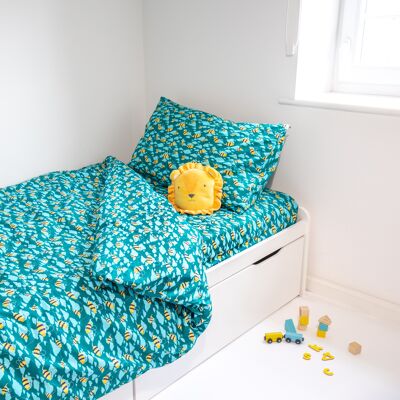 Juego de cama de lujo individual turquesa oscuro para niños de Busy Bees en algodón orgánico