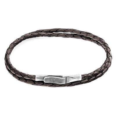 Pulsera de cuero trenzado plateado y marrón Liverpool oscuro