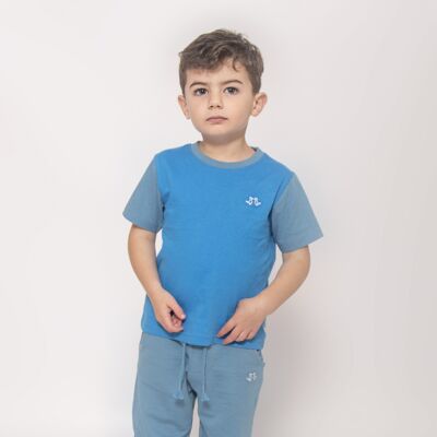 T-shirt lounge in jersey blu per bambino in cotone biologico
