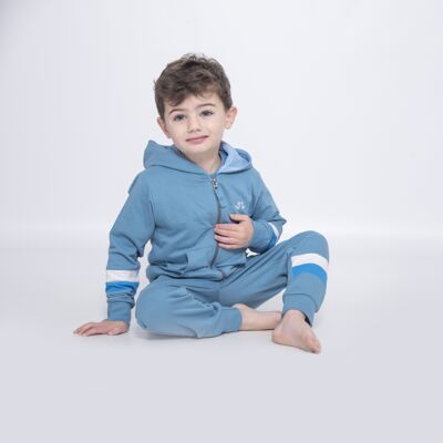 Sweat à capuche lounge en jersey bleu pour garçon en coton bio