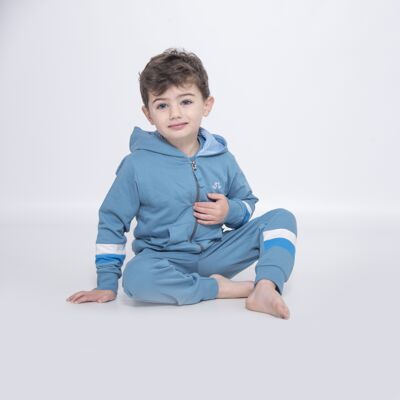 Sudadera con capucha Lounge de punto azul para niño en algodón orgánico