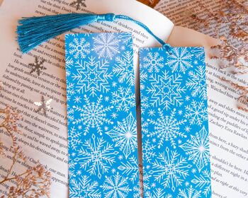 Marque-page bleu hiver / flocons de neige Doodles 3