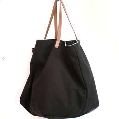 Plain black tote bag gold bias