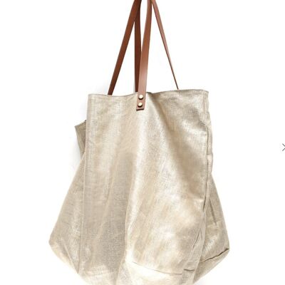 Gold linen tote bag