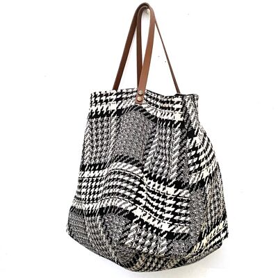Black, white and red wool tote bag