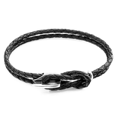 Coal Black Padstow Silber und geflochtenes Lederarmband