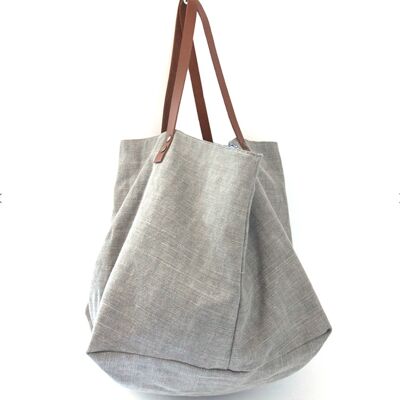 Gray linen tote bag